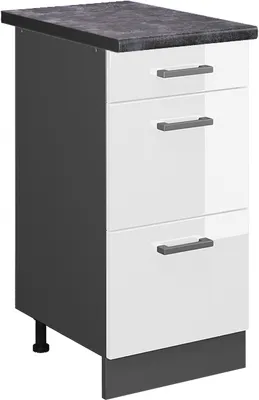 Image de Meuble cuisine Vicco R-Line Blanc Haute brillance 40cm avec tiroirs, PT Anthracite, Model 46761