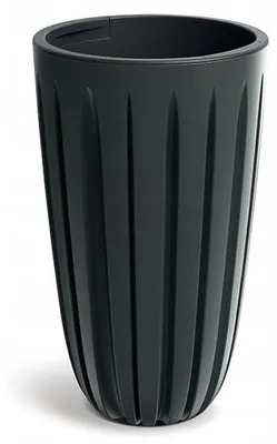 Produktbild von Hoher Blumentopf 29 cm Anthrazit Schwarz, geriffelt, Kunststoff, mit Pflanzeinsatz, matt