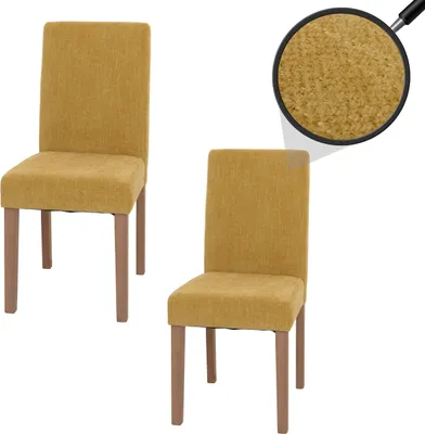 Produktbild von 2er-Set Esszimmerstuhl Littau, Stuhl Küchenstuhl Hochlehner, Stoff/Textil Chenille Holz  gelb, naturfarbene Beine