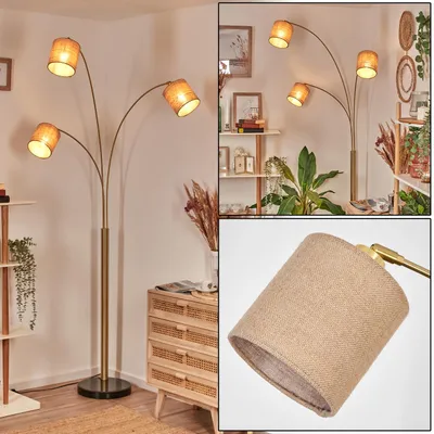 Produktbild von Tubione Stehlampe aus Metall/Leinen in Schwarz/Messing gebürstet/Natur