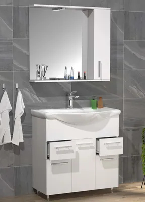 Produktbild von VCM 3-tlg. Waschplatz | Waschtisch Unterschrank 75 cm | Badmöbel Set mit Waschbecken | praktische Schubladen Drehtüren | Spiegelschrank | Komplettset Lisalo XL