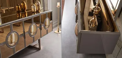Produktbild von Sideboard Kommode Holz Schrank Luxus Wohnzimmerkommode Gold Spiegel