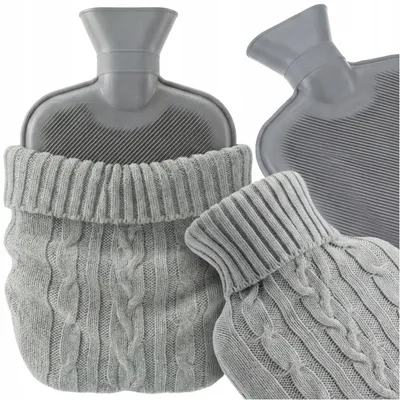 Produktbild von Große Wärmflasche (2 l) im Pullover-Bezug, Gummipullover, Handwärmer für Wasser, grau