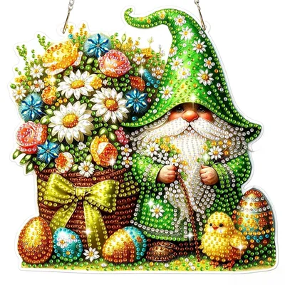 Produktbild von Diamond Painting Anhänger Gnom & Huhn, Fensterbilder Bastelset für Erwachsene & Kinder