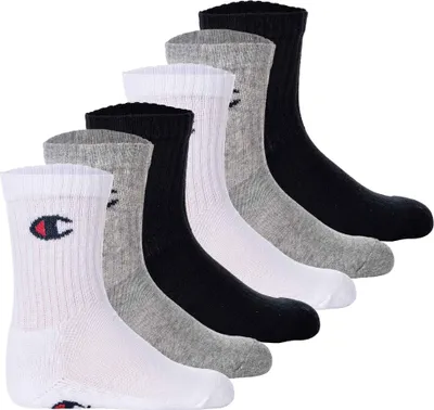 Produktbild von Champion Kinder Socken, 6er Pack - Crew Socken, einfarbig Schwarz/Grau/Weiß 31-34