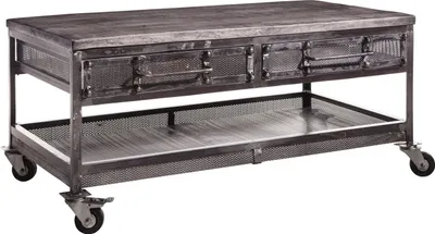 Image de MASSIVMOEBEL24 | Table basse 110x60 Manguier laqué Gris HEAVY INDUSTRY #122