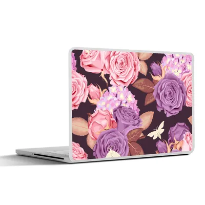 Produktbild von MuchoWow® Laptop Aufkleber Sticker Cover Blumen - Schmetterlinge - Lila - Rosa 31x22.5 cm - Laptop-Deko