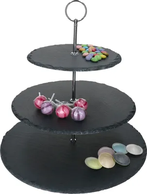 Produktbild von Schiefer-Etagere Rina schwarz 3-stöckig Ø35cm Cupcake-Ständer 3 Etagen Obst