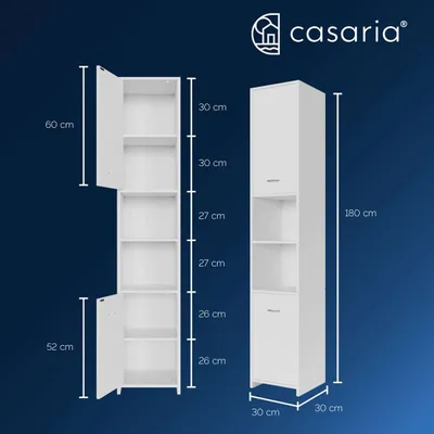Produktbild von CASARIA® Badezimmerschrank 30cm breit Hochschrank 6 Fächer verstellbar 2 Türen mit Magnetverschluss stehend Bad Regal Badmöbel schmal Holz Weiß