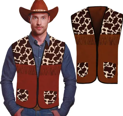 Immagine prodotto di Cowboy Adventurer Vest Costume Carnival Wild West Outfit Flame Pattern Vintage Design Men's Carnival Wild West Event Accessories, Colore: Brown