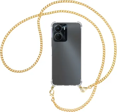 Produktbild von Handykette Backcover-Schutzhülle mit Band (Metall goldfarben) für vivo Y16 4G (6.51'') - goldfarbene Kette