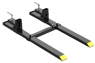 Produktbild von Schwere Palettengabel für Traktorladerschaufel - Clamp-on Gabelaufsatz - Stahlzinken 109 cm - Tragkraft 680 kg - Verstellbare Stabilisatorstange - Für Skid Steer