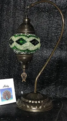 Image de Lampe de table turque artisanale en verre avec mosaïque verte - lampe de chevet orientale d'environ 45 cm de haut