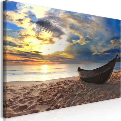 Produktbild von Wandbild Mega XXXL Strand Meer 250x125 cm Einteiliger XXL-Format Kunstdruck zur Selbstmontage Leinwandbilder moderne Bilder DIY Wanddekoration Wohnung Deko Landschaft Boot Natur c-B-0379-ak-e