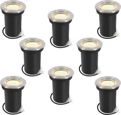 Produktbild von Aopunly 8x 3W Bodenleuchte Schwenkbar IP67 Außen LED Bodeneinbaustrahler Bodenstrahler Bodenlampe Warmweiß - Silber Gehäuse