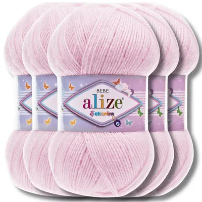 Produktbild von Alize 5x 100g Sekerim Bebe Wolle, Uni, Stricken, Häkeln (Pastel Pink - 185)