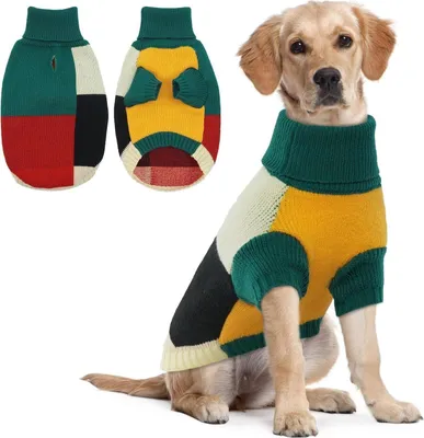 Immagine prodotto di Cane maglione dolcevita color blocking gambe calde verde XL