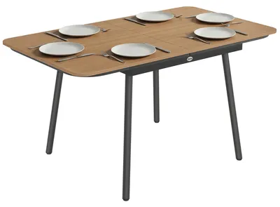 Produktbild von Gartentisch - Outdoor-Esstisch - 140 x 80 cm - Für 6 Personen - Pulverbeschichtetes Metall - Rostbeständig - Schwarz