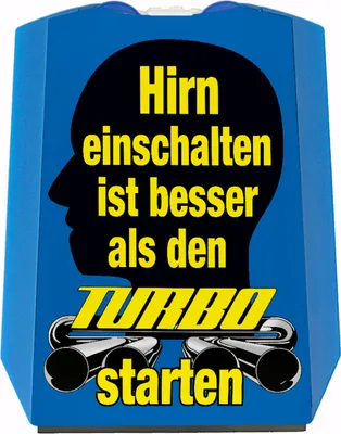 Produktbild von Raser Parkscheibe mit Turbo Motiv in Blau-Gelb mit 2 Einkaufswagenchips