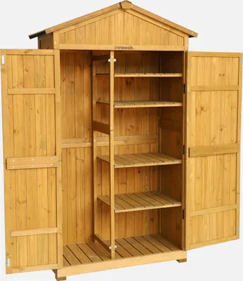 Produktbild von sweeek - Gartenhaus 105 cm aus Tannenholz, 6 Stauräume - Holzfarben