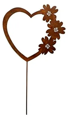 Produktbild von Metallstecker Herz mit Blumen, Rost Gartenstecker, Dekostecker, 58 cm