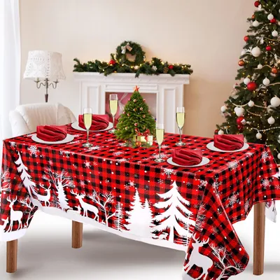 Weihnachts-Tischdecke 152x305 cm, rot-schwarz kariert, abwaschbar