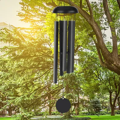 Productafbeelding van Windchime, metalen, 80 cm, 5 buizen, zwart, voor tuin, decoratie, met melodie