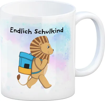 Produktbild von Endlich Schulkind Löwe Kaffeebecher für die Einschulung