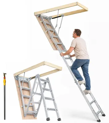 Produktbild von VEVOR Dachbodenleiter faltbar, 158,8 kg Tragfähigkeit, 57,15 cm x 160 cm, multifunktionale Aluminium-Teleskopleiter, leicht und tragbar, geeignet für Deckenhöhen von 2,9 m bis 3,7 m, bequemer Zugang zu Ihrem Dachboden Standard, 350 lbs, 12 ft