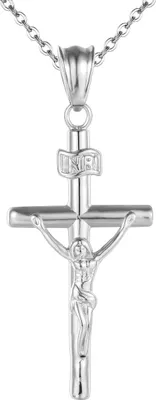 Immagine prodotto di Karisma Donna Collana in acciaio inossidabile Catena Ciondolo Croce Inri Gesù Crocifisso Colore Argento