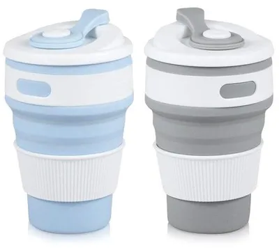Produktbild von Silikon-Reisebecher - blau-grau - Faltbar - 350ml - Reise-Trinkflasche