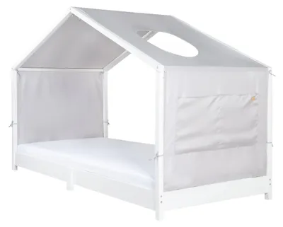 Immagine prodotto di Copertura per letto a castello Montessori, dimensioni 90 x 200 cm - Accessorio compatibile per la trasformazione in letto a baldacchino - Include 3 sacche portaoggetti e un lucernario - Grigio chiaro