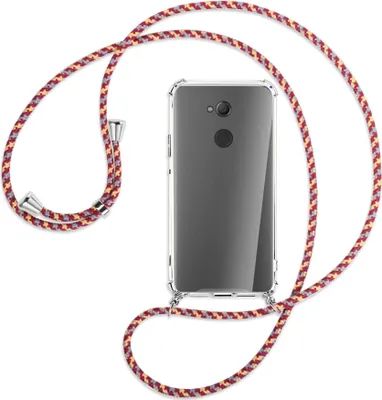 Produktbild von Handykette Backcover-Schutzhülle mit Band (Metall silberfarben) für Sony Xperia XA2 Ultra - weinrot/gelb/grau