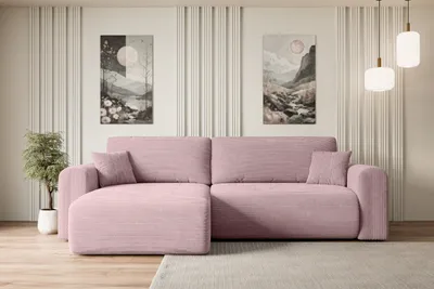 Produktbild von ALTDECOR Ecksofa mit Schlaffunktion und Bettkasten Corner Sofa Eckcouch Couch L-Form universal, links/rechts angeordnet Schlafcouch Ausziehbar Wohnlandschaft Schlafsofa ORRO-L - 272x145x83cm Rosa