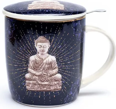 Obrázek produktu pro Šálek se sítkem a víčkem modrý Buddha -- ±400 ml