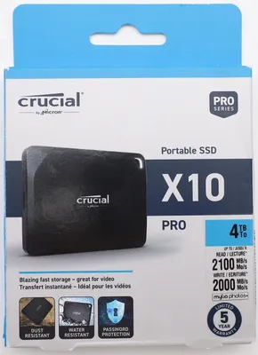 Produktbild von Crucial X10 Pro 4TB Externe SSD Festplatte, bis zu 2100MB/s Lesen und 2000MB/s.