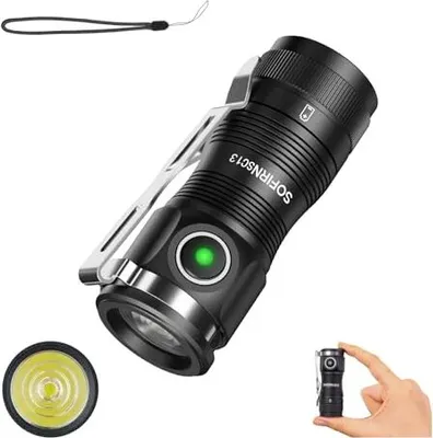 Produktbild von Sofirn SC13 Mini Taschenlampe Led Aufladbar, 1300 LM Klein, Extrem Hell mit 5 Modi, IP68 Wasserdichte EDC taschenlampe für Camping, Wandern, Notfäll,
