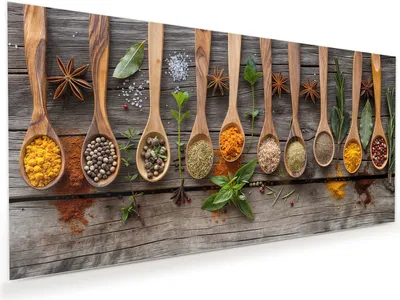 Produktbild von Glasbild 80x40cm in XXL für Wohnzimmer, Schlafzimmer Motiv Küchengewürze