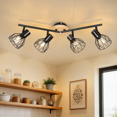Produktbild von Dehobo Deckenstrahler 4 Flammig, E14 Led Deckenlampe Holz Wohnzimmerlampe