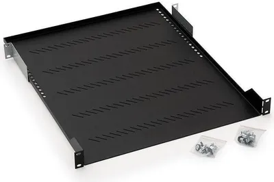 Zdjęcie produktu dla Półka 19", 1U, perforowana, nośność 25 kg, czarna, 150 mm, do szafy rackowej