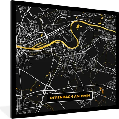 Produktbild von MuchoWow® Gerahmtes Poster Offenbach am Main - Stadtplan - Gold - Karte - Deutschland 40x40 cm - Poster mit Schwarzem Bilderrahmen Wandposter Rahmen Foto Bilder - Mit Rahmen - Wanddekoration Schlafzimmer