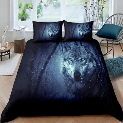 Obrázok produktu pre Sada posteľnej bielizny "Vlk", 200x200 cm, 3-dielna, mikrovlákno, obsahuje: 1 obliečku na prikrývku a 2 obliečky na vankúše 80x80 cm