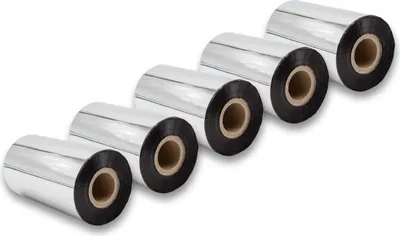 Produktbild von vhbw 5x Thermotransfer-Band kompatibel mit Godex RT730 Drucker Etikettendrucker, Wischfest, 110 mm x 300 m, Wachs-Plus Schwarz