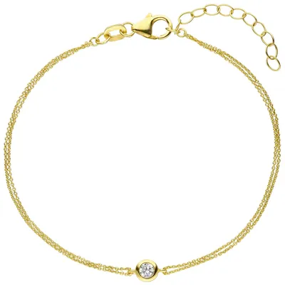 Produktbild von Sölitär Armband aus 925 Silber vergoldet mit Zirkonia 19cm Armschmuck 2-reihig