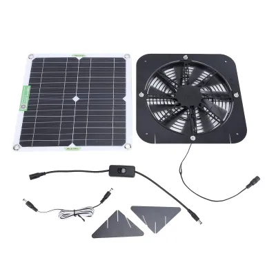 Obrázok produktu pre 100W solárny odsávací ventilátor, 13,5 palca, solárny ventilátor, ventilátor poháňaný solárnym panelom pre psy/kurence, skleník, obytný automobil