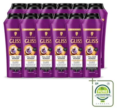 Productafbeelding van 12 x Gliss Full Hair Wonder Shampoo - 250 ml - Grote verpakking - 12 stuks