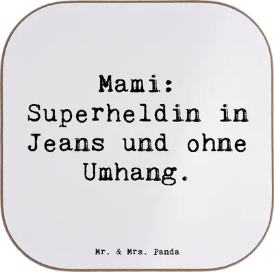 Produktbild von Mr. & Mrs. Panda Tischschoner Spruch Mami Superheldin - Weiß - Geschenk, Persönlich, Familie, Alltag, Tassenuntersetzer, Verwandte, Mom, Holzuntersetzer, Untersetzer Glas