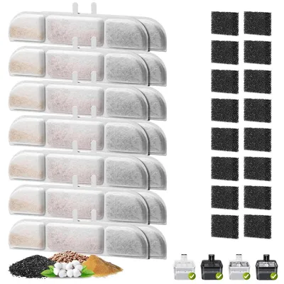 Produktbild von Katzenbrunnen Filter Set 32 Stück, 16x Vliesstoff Kohlefilter & 16x Schaumfilter für 2,5L Trinkbrunnen