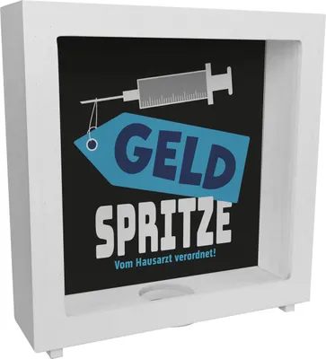 Produktbild von Geldgeschenk Rahmen Spardose aus Holz mit Geldspritze Motiv in {Schwarz}