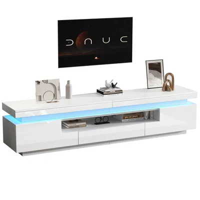 Produktbild von Wohnzimmer TV-Ständer mit 2 L-förmigen Schränken+Schublade,Hochglanz-Wohnzimmerschrank mit LED,Lowboard mit halboffenem Stauraum,Stand-TV-Schrank
